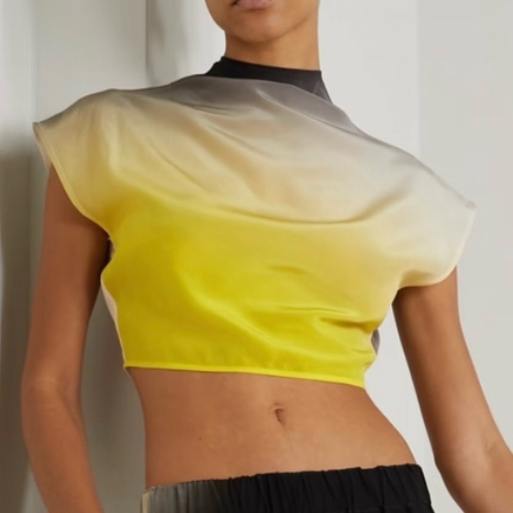 NEW Gauchere Gradient Ombré Print Silk Crop Top Sz 38 Yellow Black